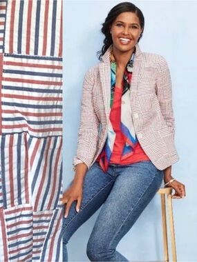 NWT Talbots Patchwork Stripe Seersucker Blazer